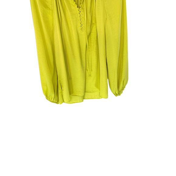 Kobi Halperin Neon Yellow Office Work Satin Farryn Tie Neck Blouse Size Medium - Picture 4 of 11